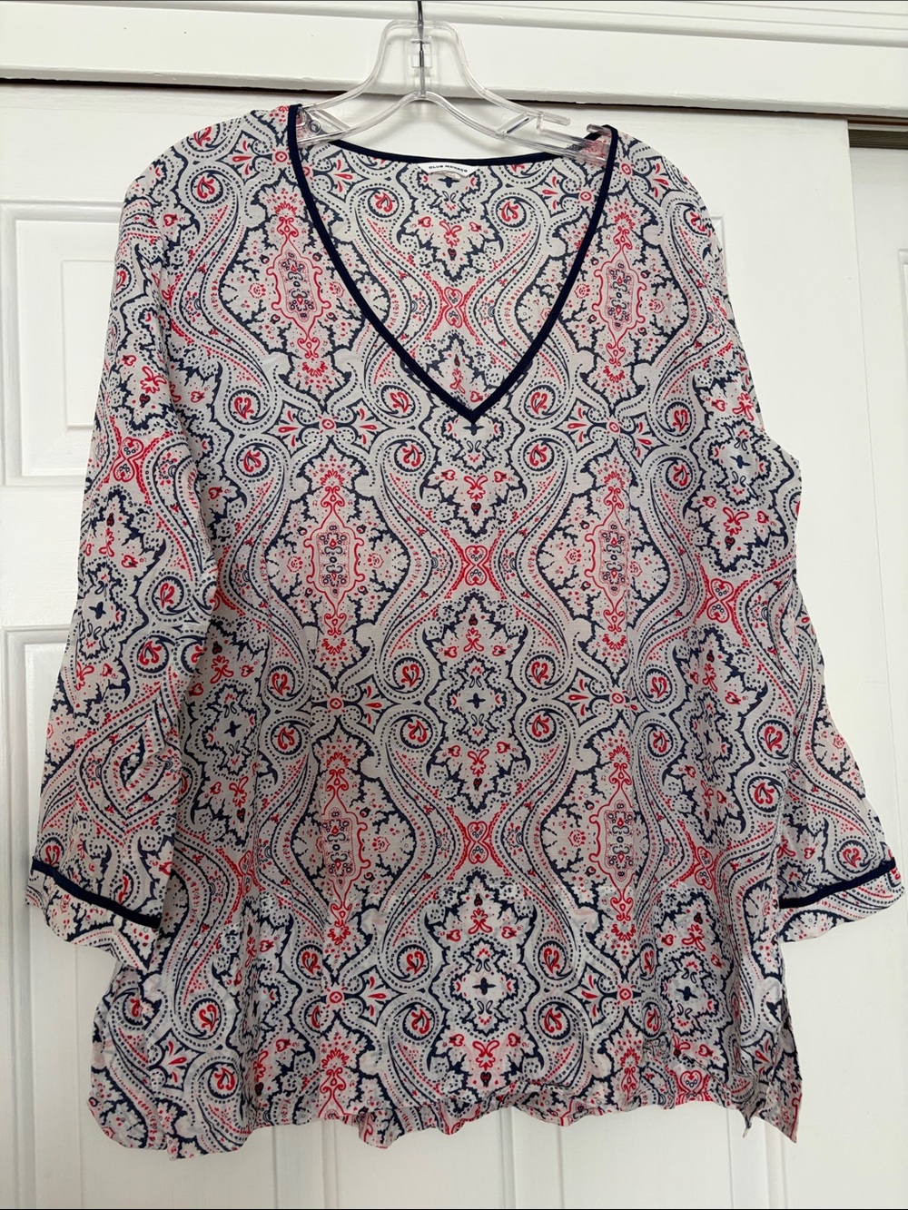 Club Monaco red, white and blue Paisley V-Neck tunic